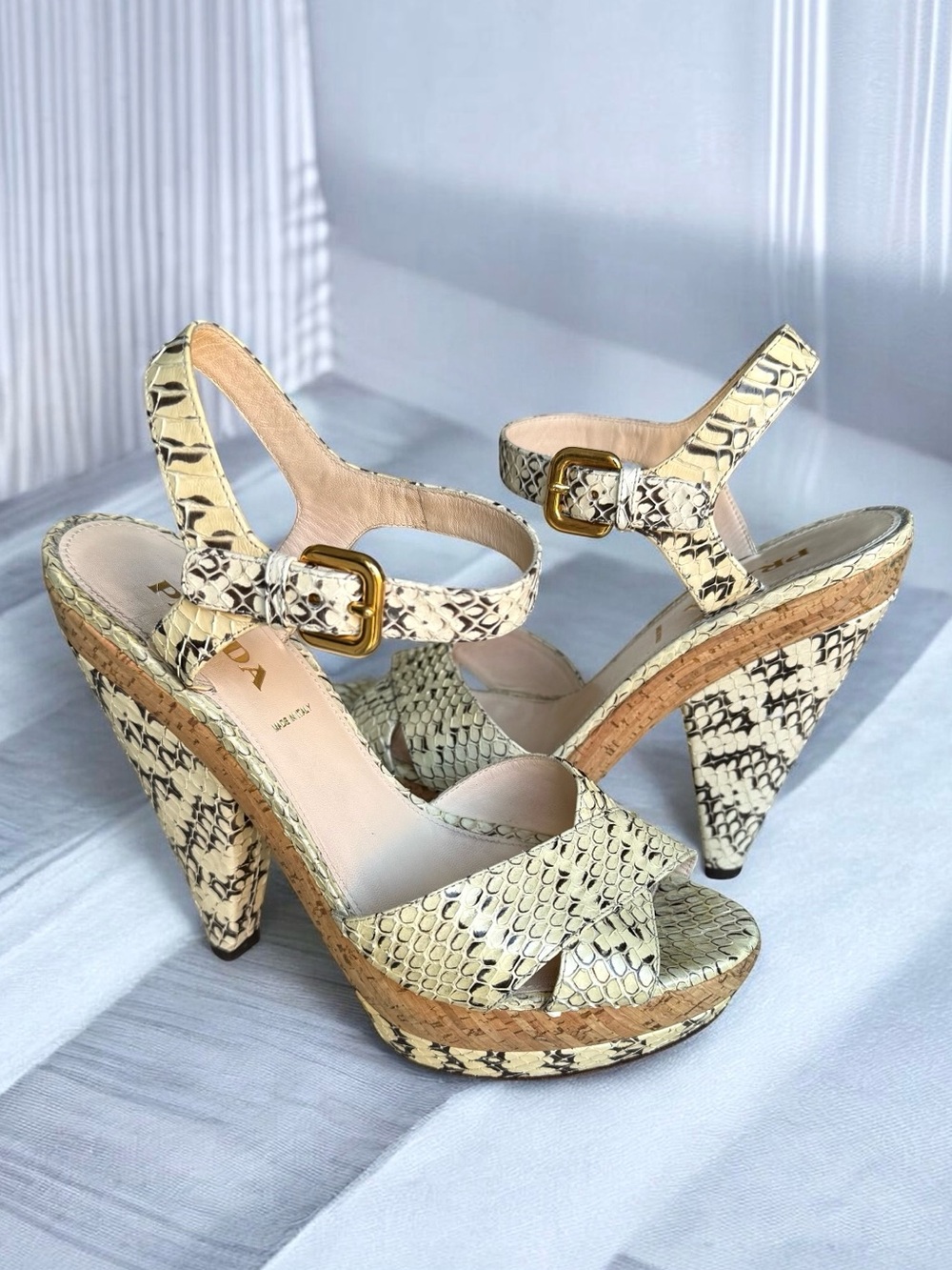 Prada Snakeskin Python Platform Sandals